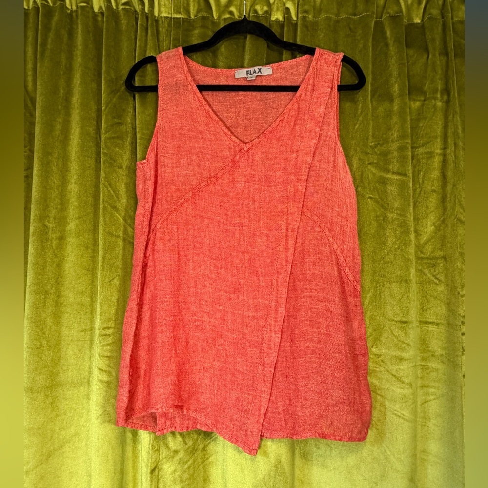 Flax Strawberry Red Orange Linen Layered wrap Tank Blouse. Size Small.